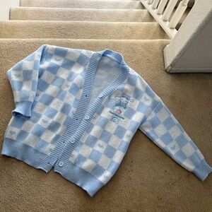 Cinnamaroll Blue and White Checkered Cardigan Sweater